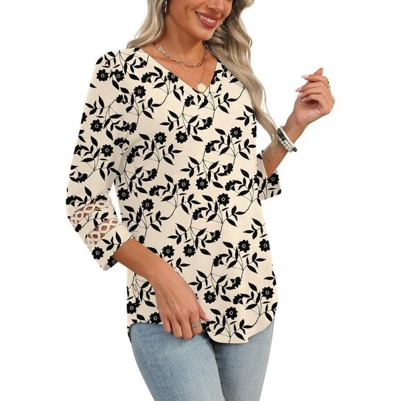 Womens Multicolor Dressy Casual Blouses Trendy V Neck T Shirts Summer Tops - Picture 4 of 5